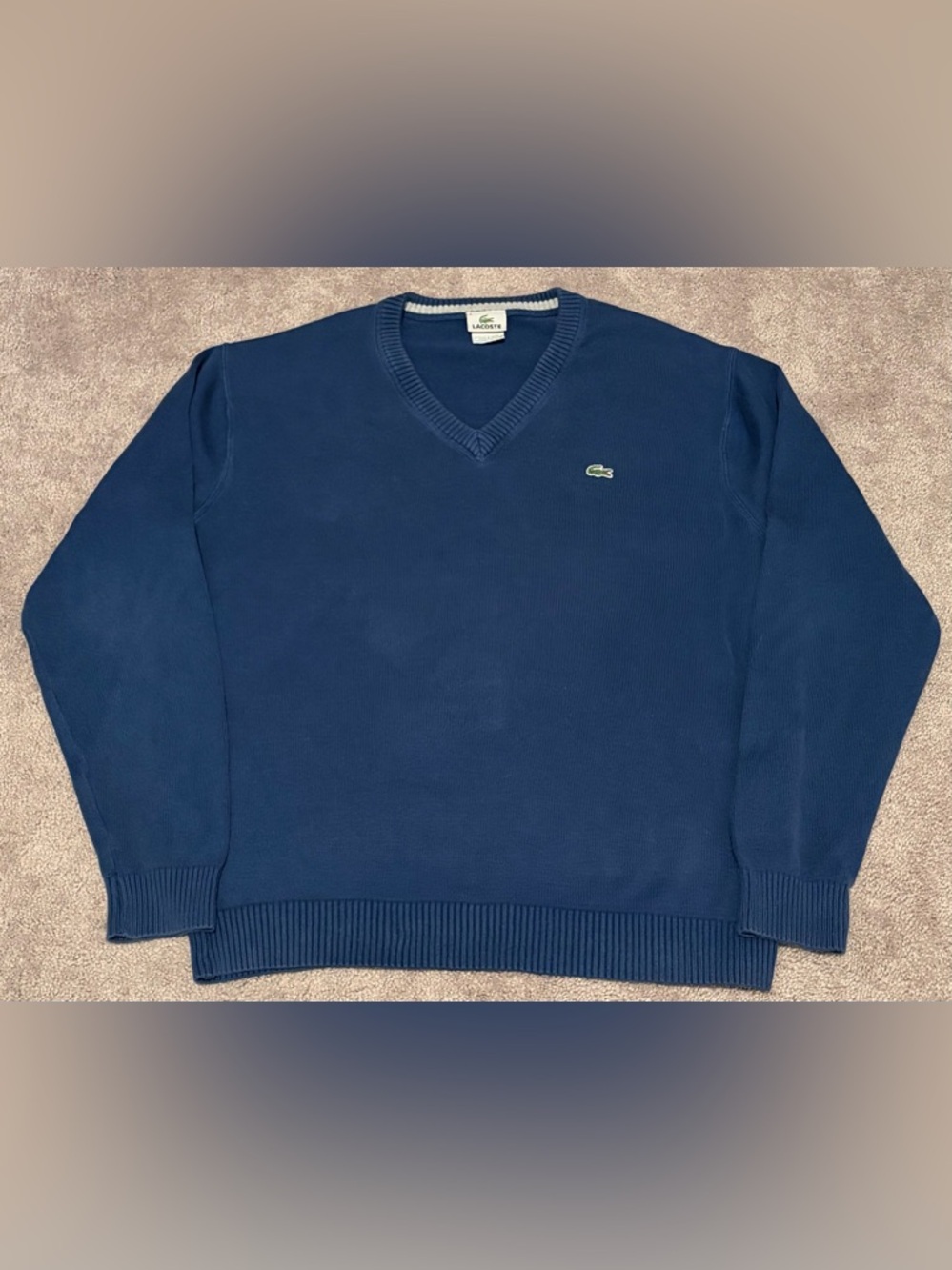 Lacoste Sweater Mens 6 Size XL Preppy Blue V Neck Cotton Pullover Gator Logo